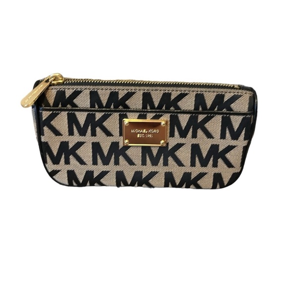MICHAEL Michael Kors Handbags - Michael by Michael Kors MK Logo Pencil Case/Cosmetic Bag Black w/ Gold Hardware